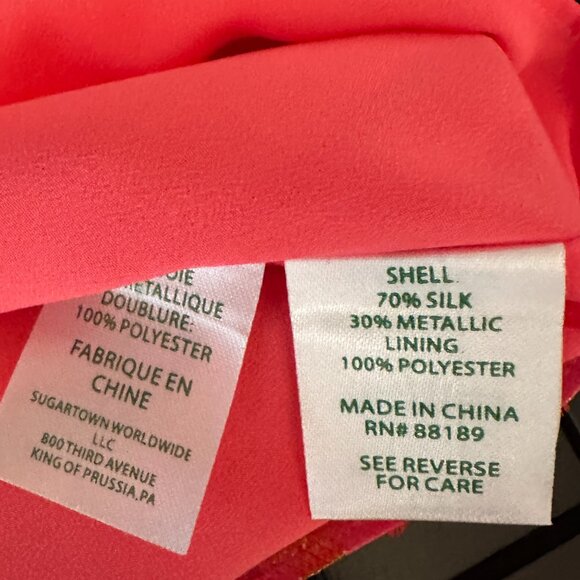 Lily Pulitzer Dress Coral Reef Pineapple Silk Chiffon Metallic Gold Medium NWT - Picture 4 of 10